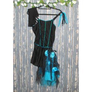Revolution Dance Size XLA XL Aqua Blue Black Costume Floral Hip Skirt Gloves